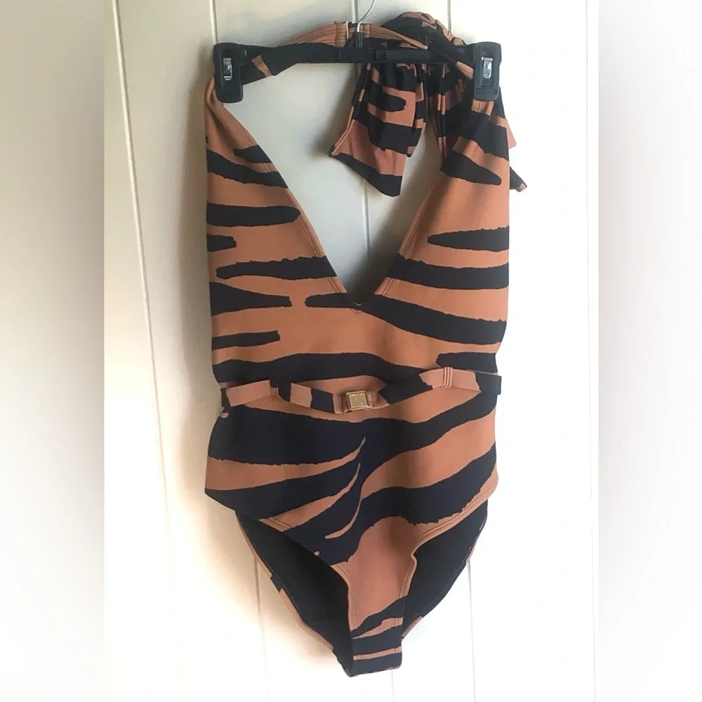 RIVER ISLAND RESORT Bow Halter Animal Print One Piece Swimsuit Size 14 - Picture 5 of 9